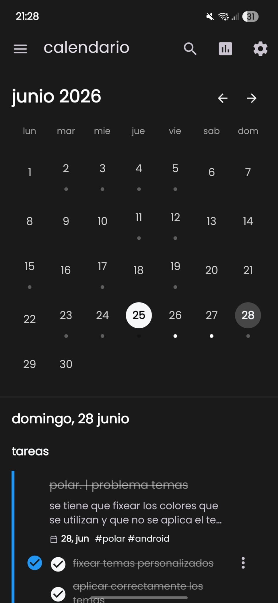 polar. calendar screen