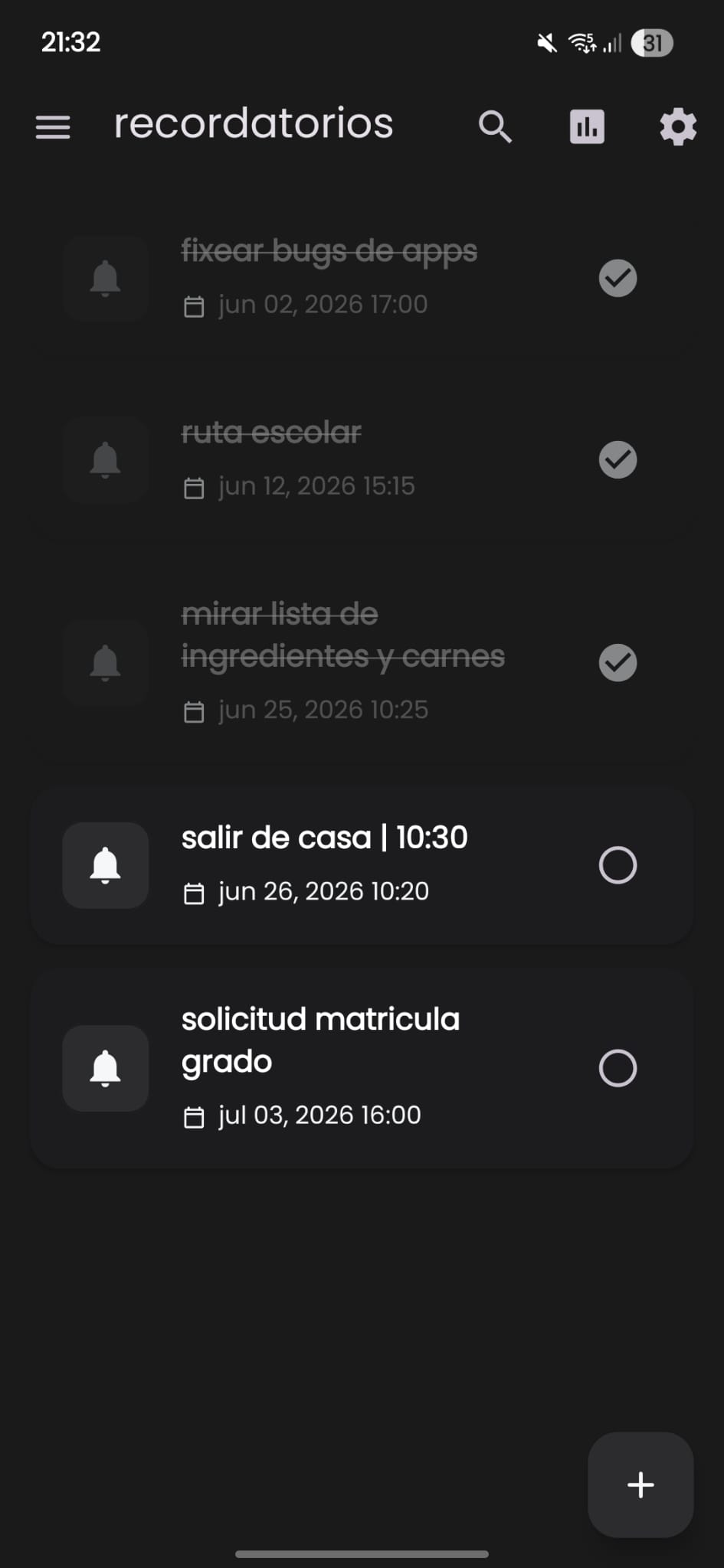 polar. reminders screen