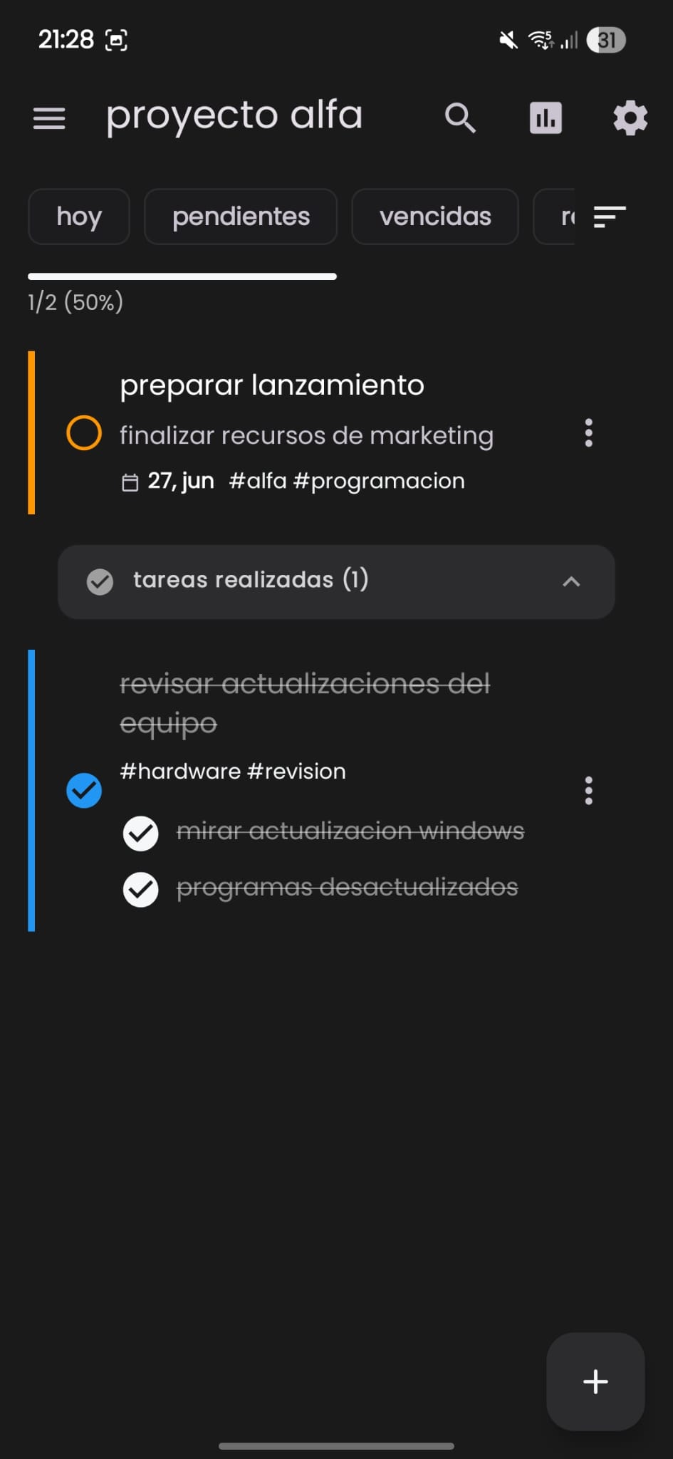 polar. task list screen